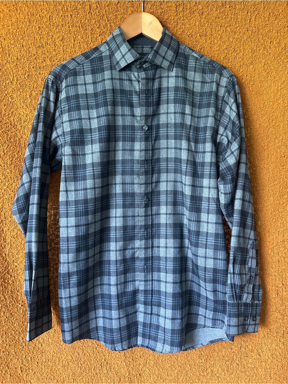 Pronto Uomo Blue and Black Plaid Button-Down Shirt